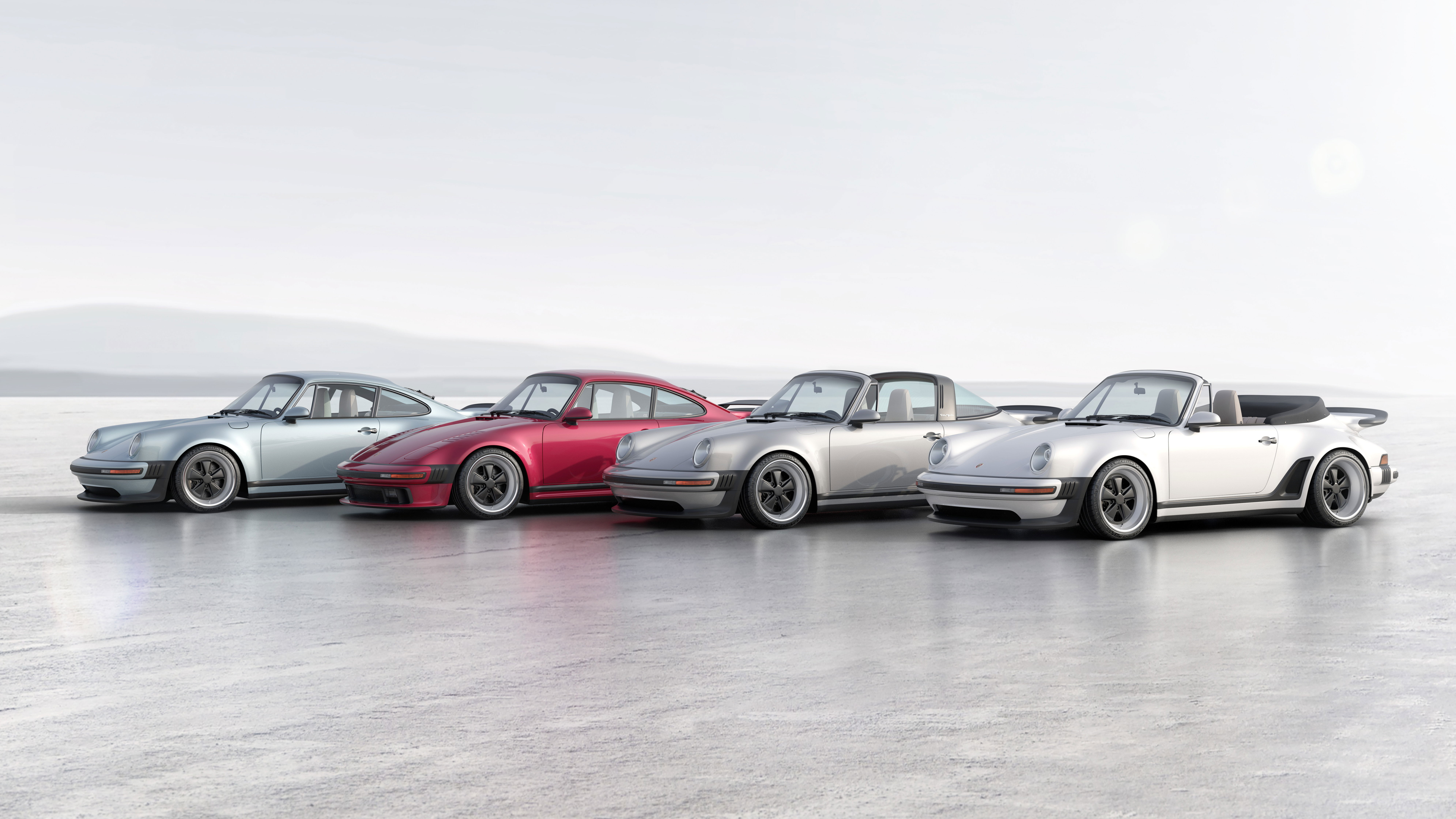 Four Singer-restored Porsche 911s